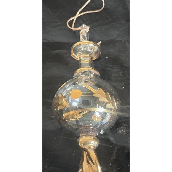 Handcrafted Glass Christmas Tree Holiday Ornament Gold Accents Leaf Design Vtg - Picture 1 of 8